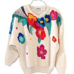 VTG Colorful Floral Knit Sweater -L